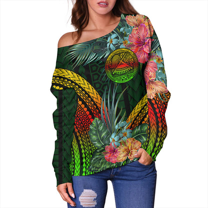 American Samoa Off Shoulder Sweatshirt Polynesian Tropical Style Flower