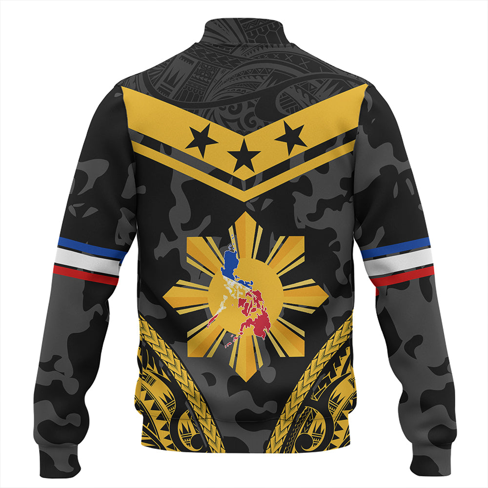 Philippines Baseball Jacket Polynesian Sun Star Style Camouflage