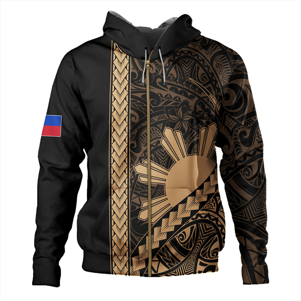 Philippines Hoodie Tribal Polynesian Sun Gold