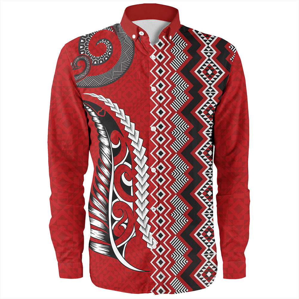 New Zealand Long Sleeve Shirt Maori Fabic Pattern Silvers Fern