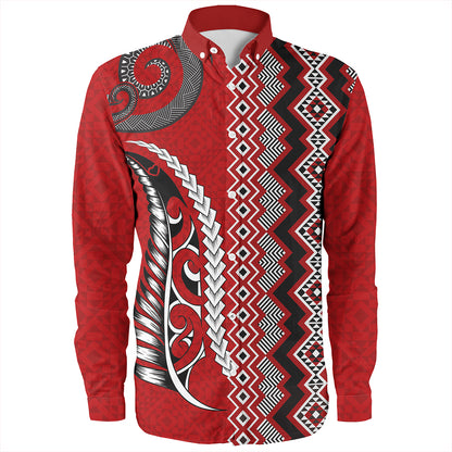 New Zealand Long Sleeve Shirt Maori Fabic Pattern Silvers Fern