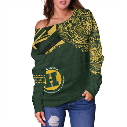 Hawaii Off Shoulder Sweatshirt Hana High And Elementary School With Crest Style