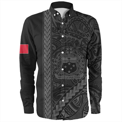 Samoa Long Sleeve Shirt Tribal Polynesian Coat Of Arms Gray