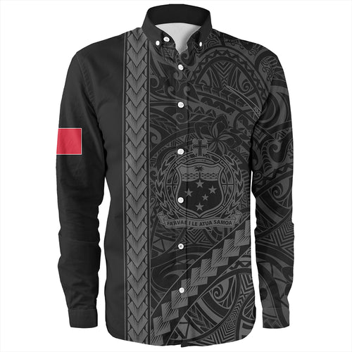 Samoa Long Sleeve Shirt Tribal Polynesian Coat Of Arms Gray