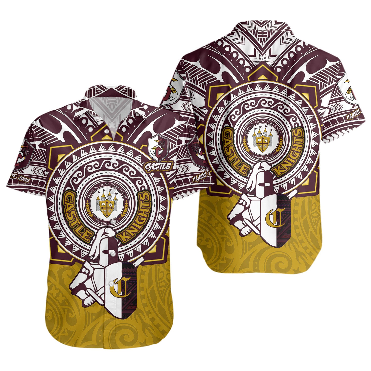 Hawaii Short Sleeve Shirt Custom James B. Castle High School Super Castle Knights Tribal Style