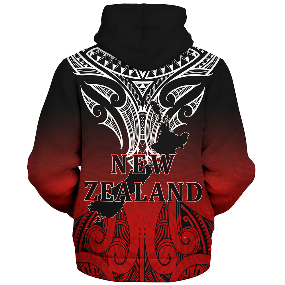 New Zealand Sherpa Hoodie Maori Kiwi Bird Symbols Map