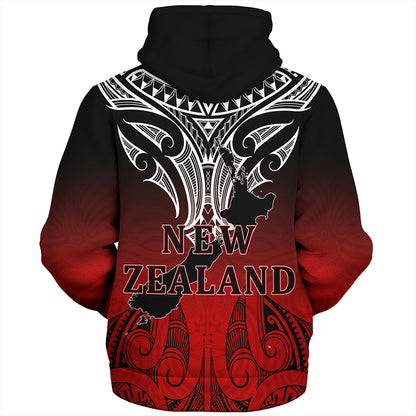 New Zealand Sherpa Hoodie Maori Kiwi Bird Symbols Map