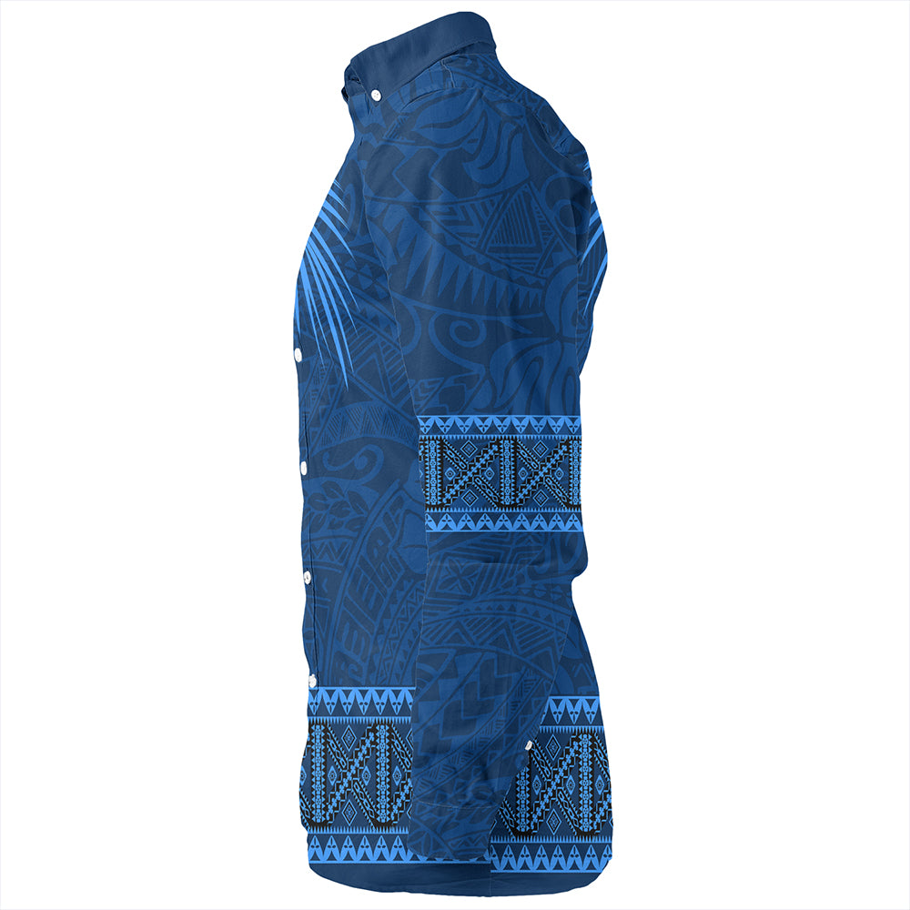 Samoa Long Sleeve Shirt Masi Dobby Fabric Leaves