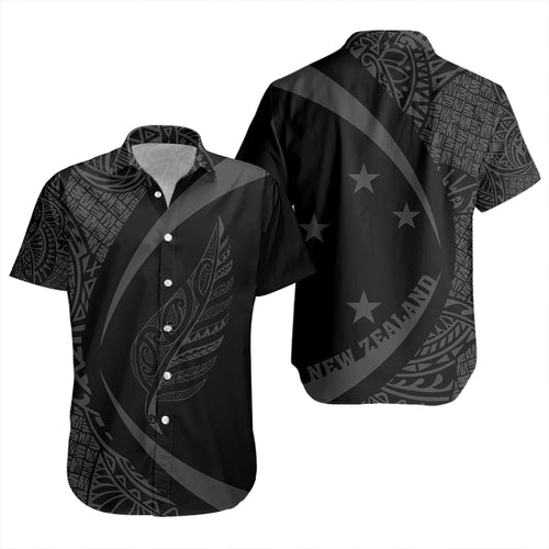 New Zealand Short Sleeve Shirt Silver Fern Lauhala Gray Circle