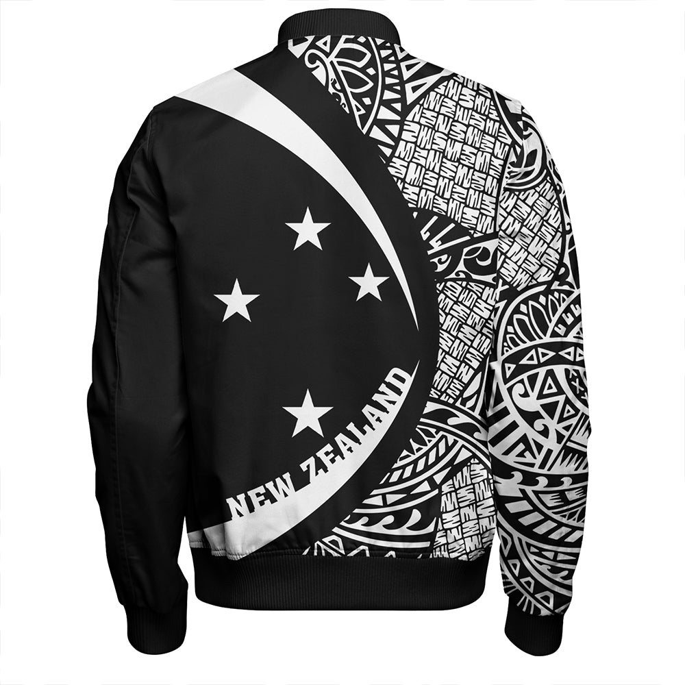 New Zealand Bomber Jacket Silver Fern Lauhala White Circle