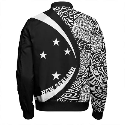 New Zealand Bomber Jacket Silver Fern Lauhala White Circle