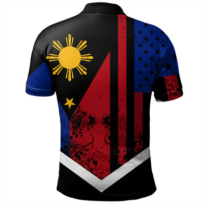 Philippines And American Polo Shirt Flag Half Concept Brush Style