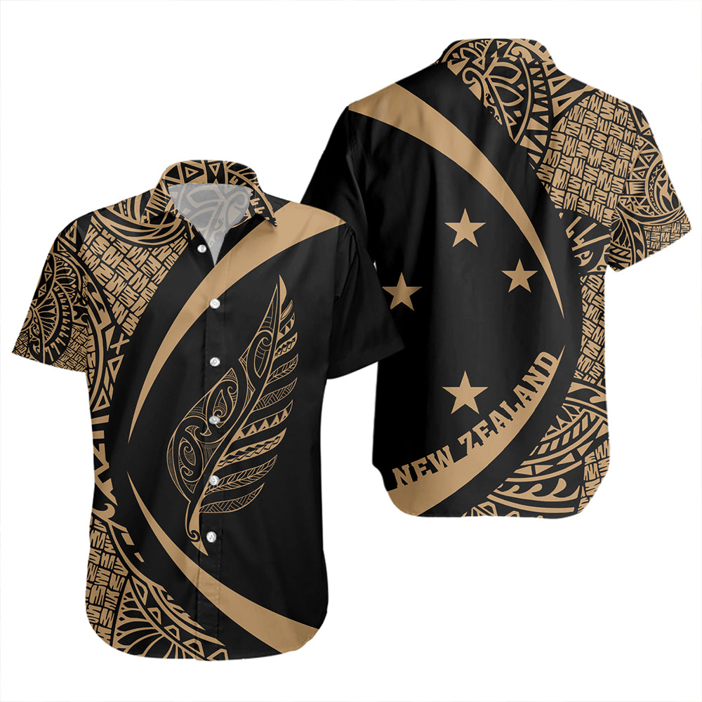 New Zealand Short Sleeve Shirt Silver Fern Lauhala Gold Circle