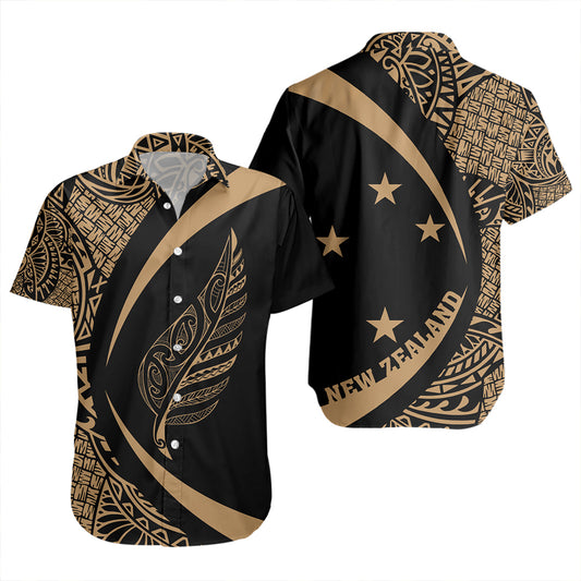 New Zealand Short Sleeve Shirt Silver Fern Lauhala Gold Circle