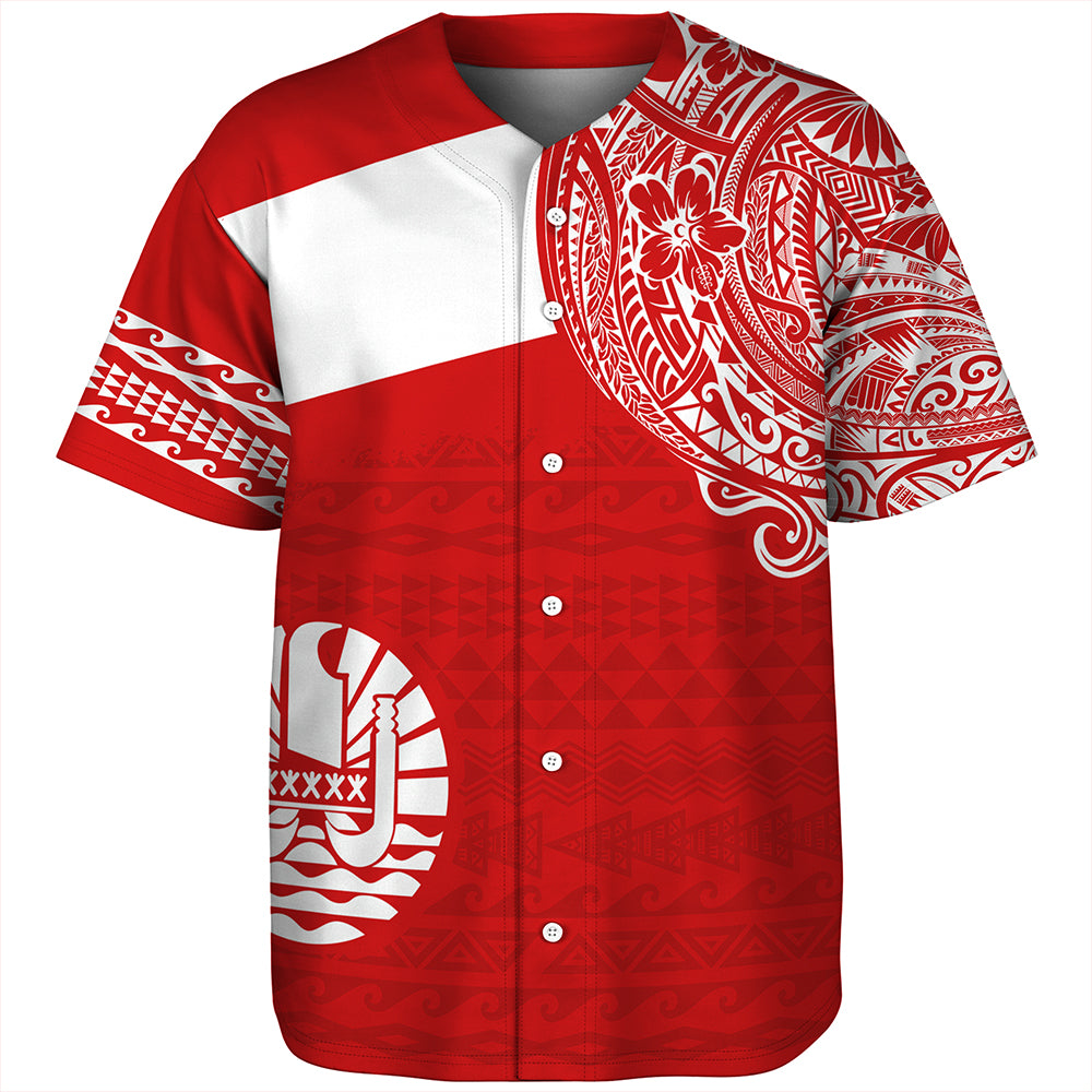 Polynesian Baseball Shirt Tahiti Flag With Coat Of Arms