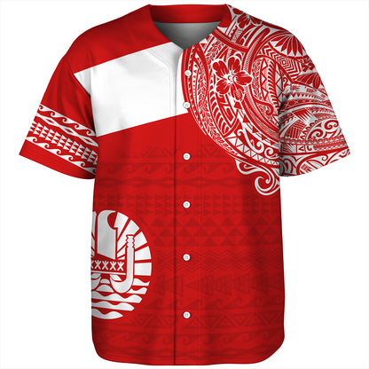 Polynesian Baseball Shirt Tahiti Flag With Coat Of Arms