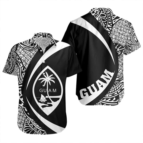 Guam Short Sleeve Shirt Coat Of Arm Lauhala White Circle