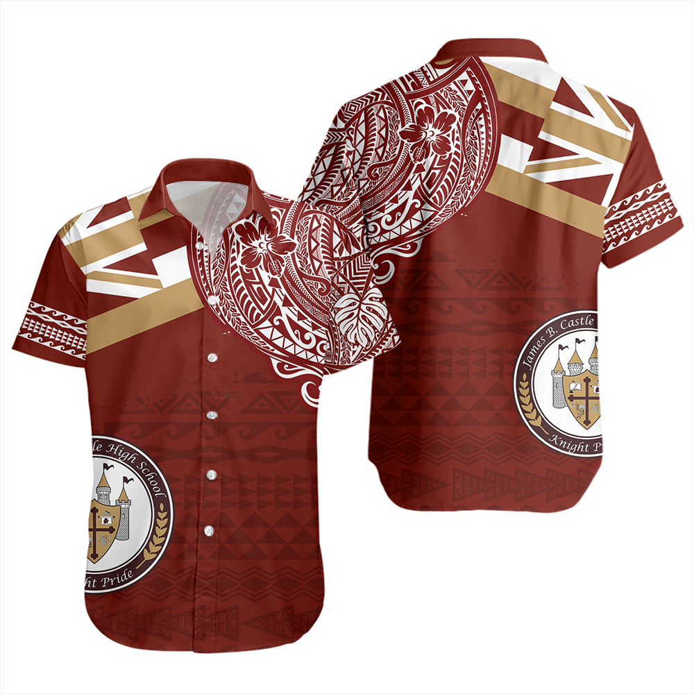 Hawaii Short Sleeve Shirt James B. Castle High School With Crest Style