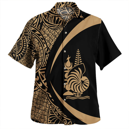 New Caledonia Hawaiian Shirt Coat Of Arm Lauhala Gold Circle