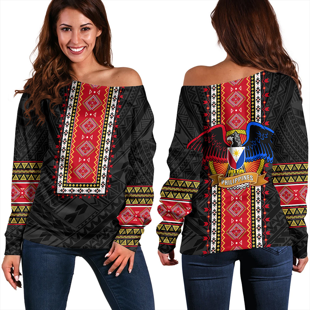 Philippines Off Shoulder Sweatshirt Ethnic Traditional Eagle Style
