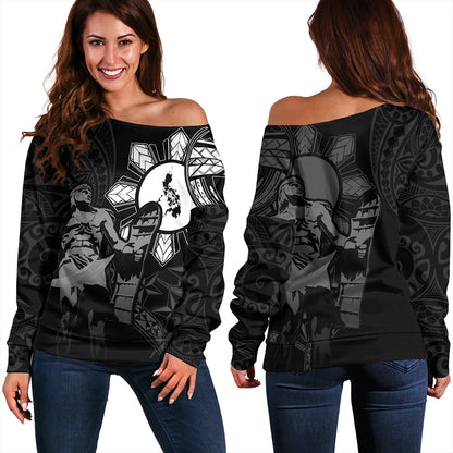 Philippines Off Shoulder Sweatshirt Lapu Lapu Sun Tribal In My Heart