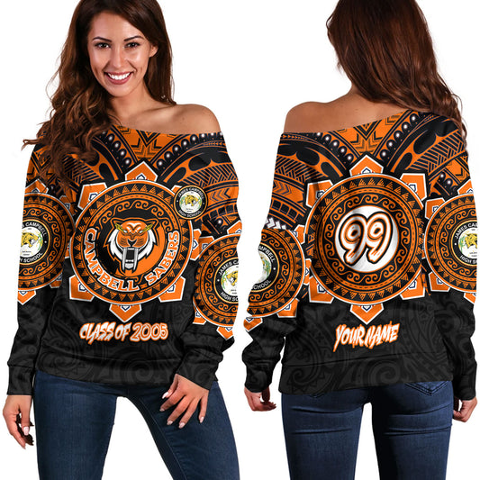 Hawaii Off Shoulder Sweatshirt - Custom James Campbell High School SaberNation Super Sabers Tribal Style