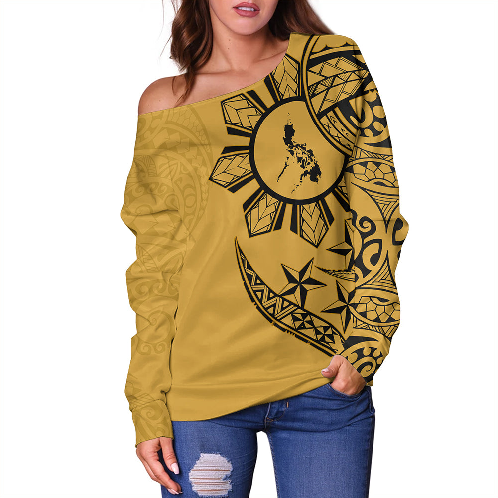 Philippines Off Shoulder Sweatshirt Tribal Sun In My Heart Gold Style