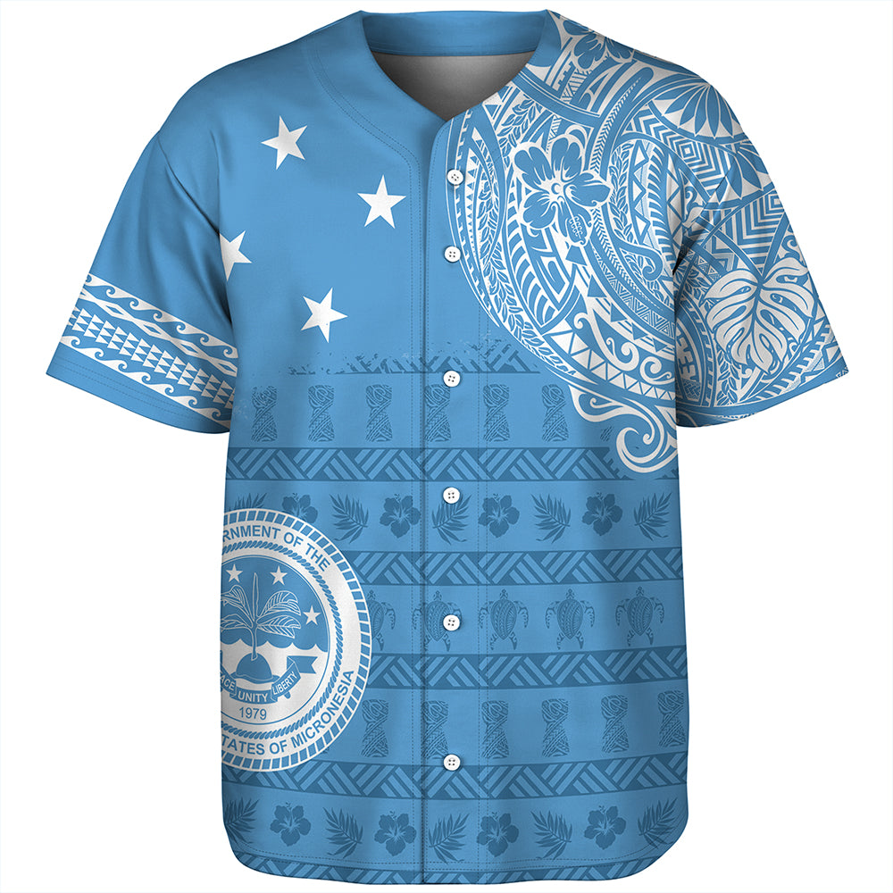 Micronesian Baseball Shirt Federated States Of Micronesia Flag With Coat Of Arms