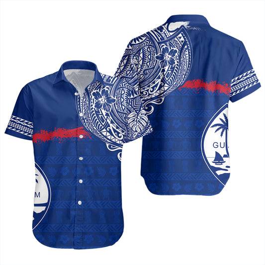 Guam Short Sleeve Shirt Polynesian Flag With Coat Of Arms