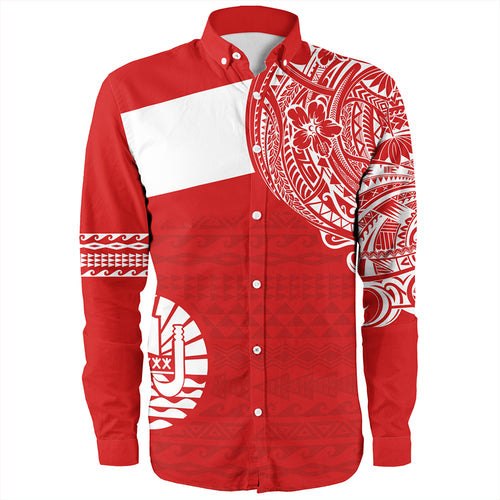 Polynesian Long Sleeve Shirt Tahiti Flag With Coat Of Arms