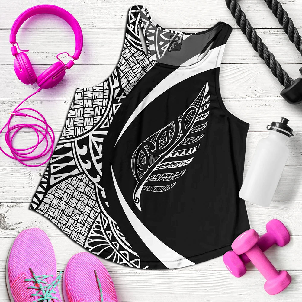 New Zealand Women Tank Silver Fern Lauhala White Circle