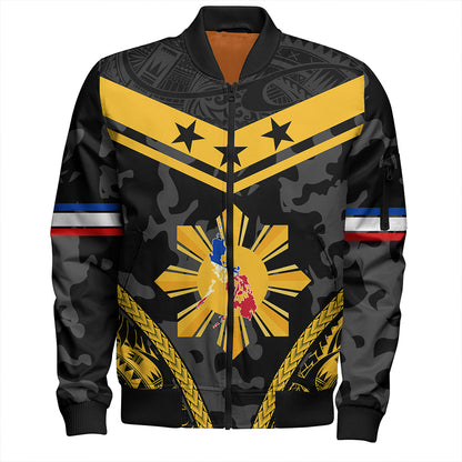 Philippines Bomber Jacket Polynesian Sun Star Style Camouflage