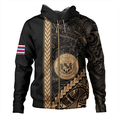 Hawaii Hoodie Tribal Polynesian Coat Of Arms Gold