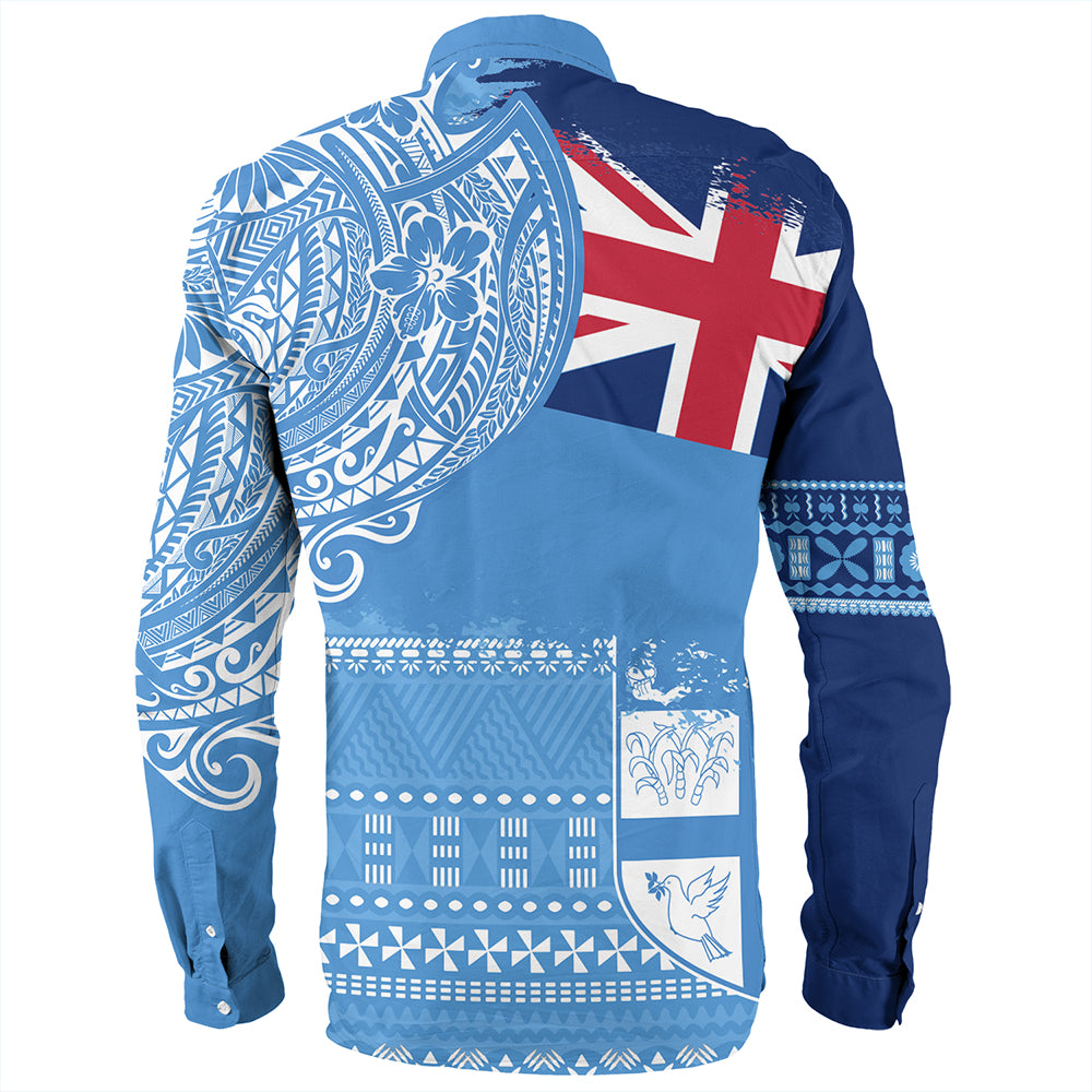 Fiji Long Sleeve Shirt Polynesian Flag With Coat Of Arms