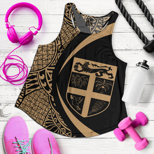 Fiji Women Tank Coat Of Arm Lauhala Gold Circle