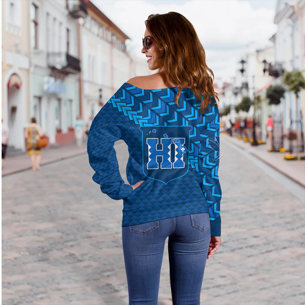 Hawaiian Off Shoulder Sweatshirt Kanaka Maoli Kakau Style
