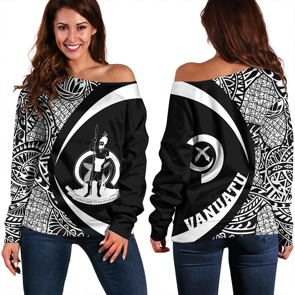 Vanuatu Off Shoulder Sweatshirt Coat Of Arm Lauhala White Circle
