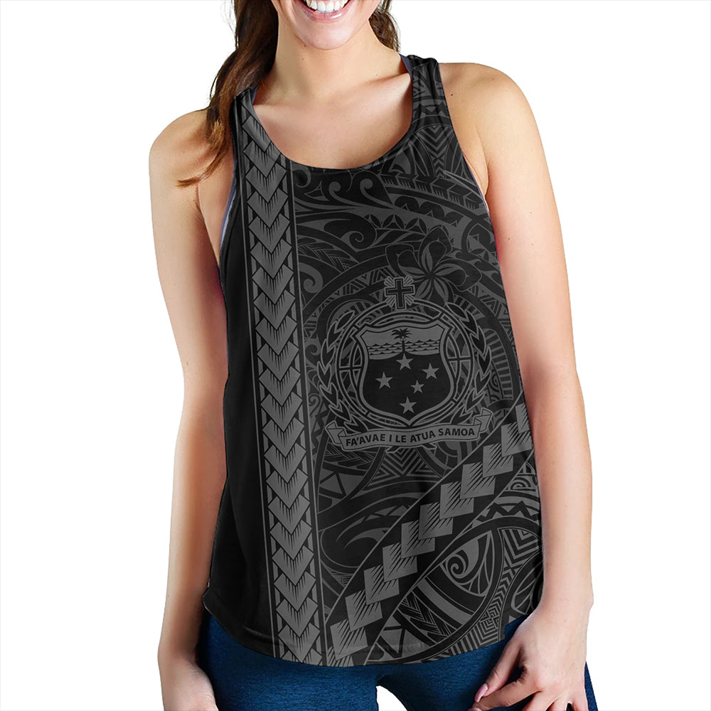 Samoa Women Tank Tribal Polynesian Coat Of Arms Gray