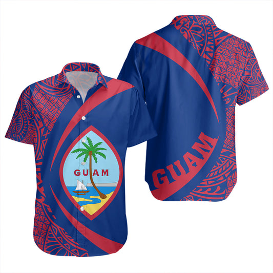 Guam Short Sleeve Shirt Coat Of Arm Lauhala Circle