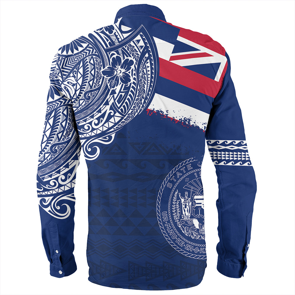 Hawaii Long Sleeve Shirt Polynesian Flag With Coat Of Arms