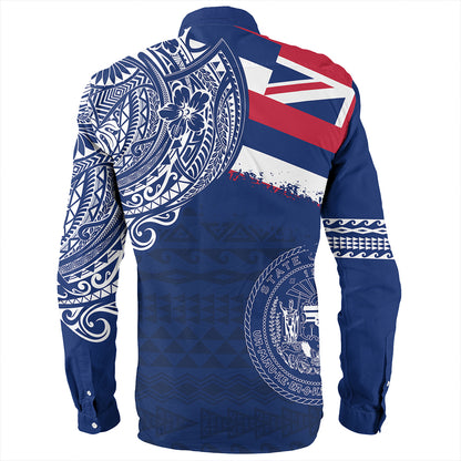 Hawaii Long Sleeve Shirt Polynesian Flag With Coat Of Arms