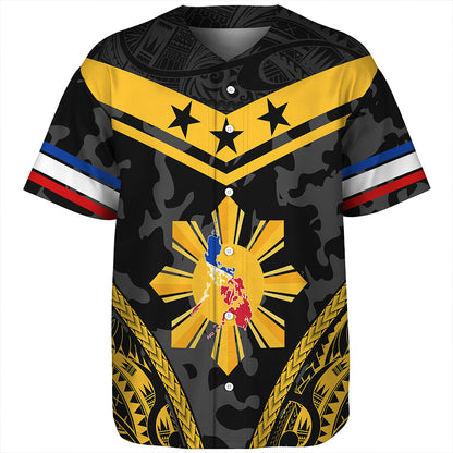 Philippines Baseball Shirt Polynesian Sun Star Style Camouflage