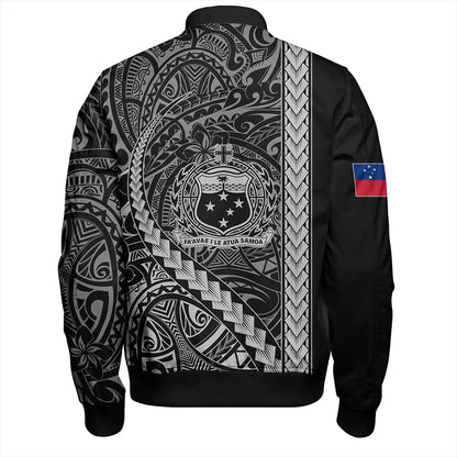 Samoa Bomber Jacket Tribal Polynesian Coat Of Arms White