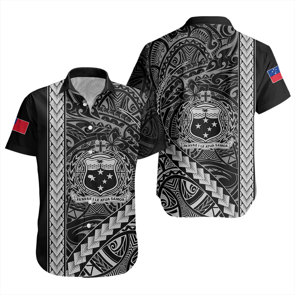 Samoa Short Sleeve Shirt Tribal Polynesian Coat Of Arms White