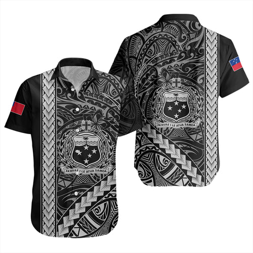 Samoa Short Sleeve Shirt Tribal Polynesian Coat Of Arms White