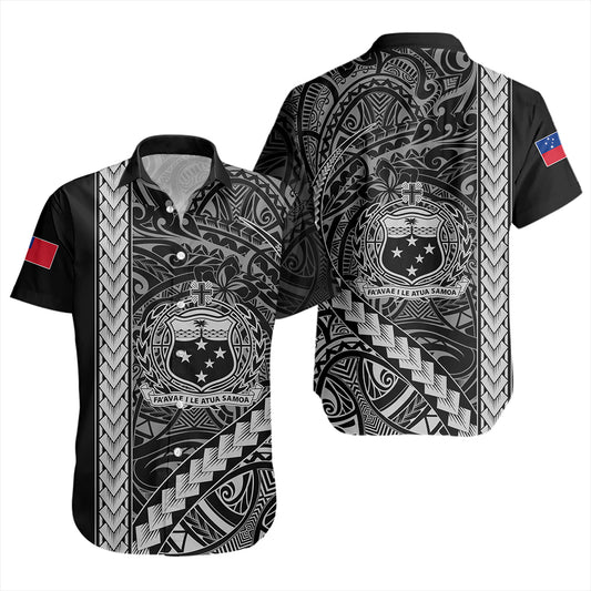 Samoa Short Sleeve Shirt Tribal Polynesian Coat Of Arms White