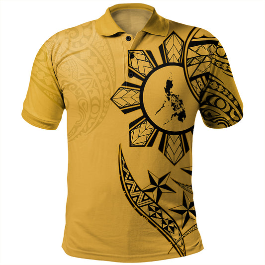 Philippines Polo Shirt Tribal Sun In My Heart Gold Style
