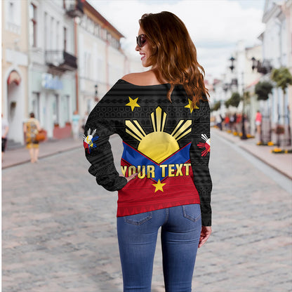 Philippines Off Shoulder Sweatshirt Custom - Philippines Sun Star Sport Style Polynesian