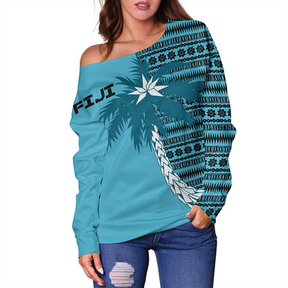Fiji Off Shoulder Sweatshirt Fiji Tapa Coconut