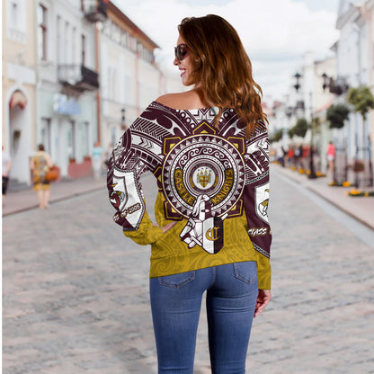 Hawaii Off Shoulder Sweatshirt Custom James B. Castle High School Super Castle Knights Tribal Style